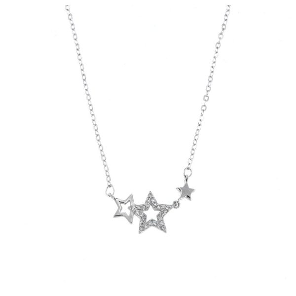 Collar Plata Estrella Central Kavir con tres estrellas en plata de ley