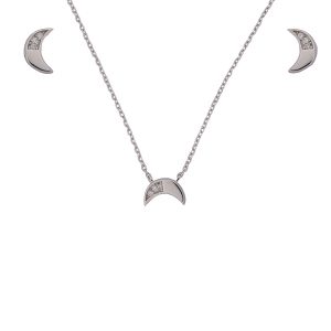 Set plata Kaelis collar y pendientes de luna con circonita en plata de ley 925