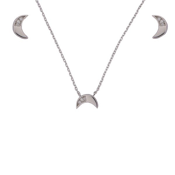 Set plata Kaelis collar y pendientes de luna con circonita en plata de ley 925