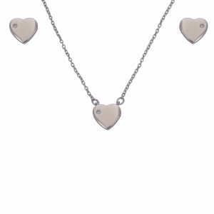 conjunto plata Yara corazón con circonita pendientes y colgante