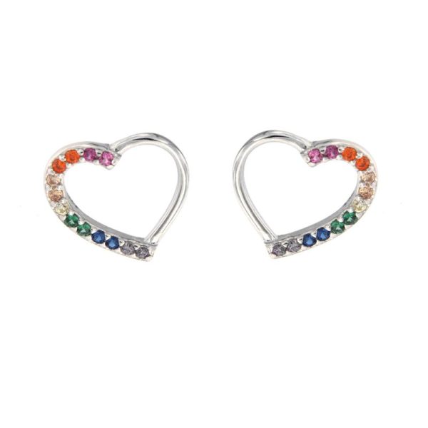 Pendientes de plata Kora con forma de corazón y circonitas multicolor