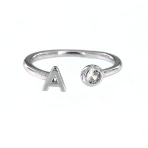 Anillo plata inicial ajustable con circonita en plata de ley 925