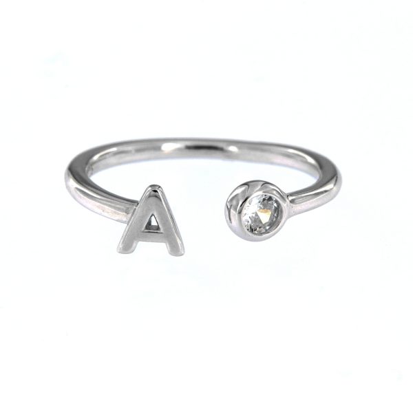 Anillo plata inicial ajustable con circonita en plata de ley 925