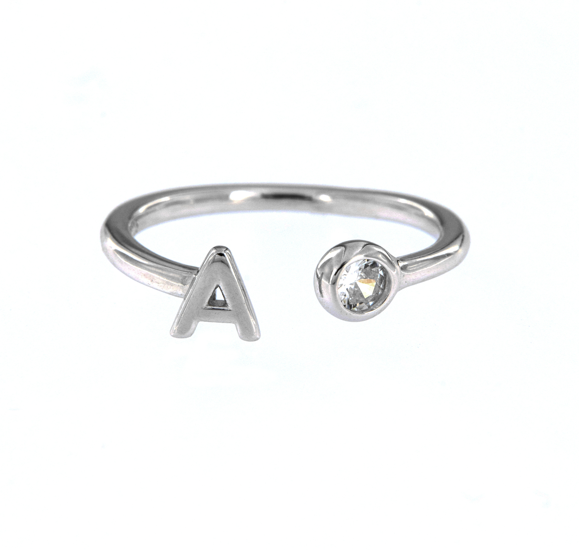 Anillo plata inicial ajustable con circonita en plata de ley 925